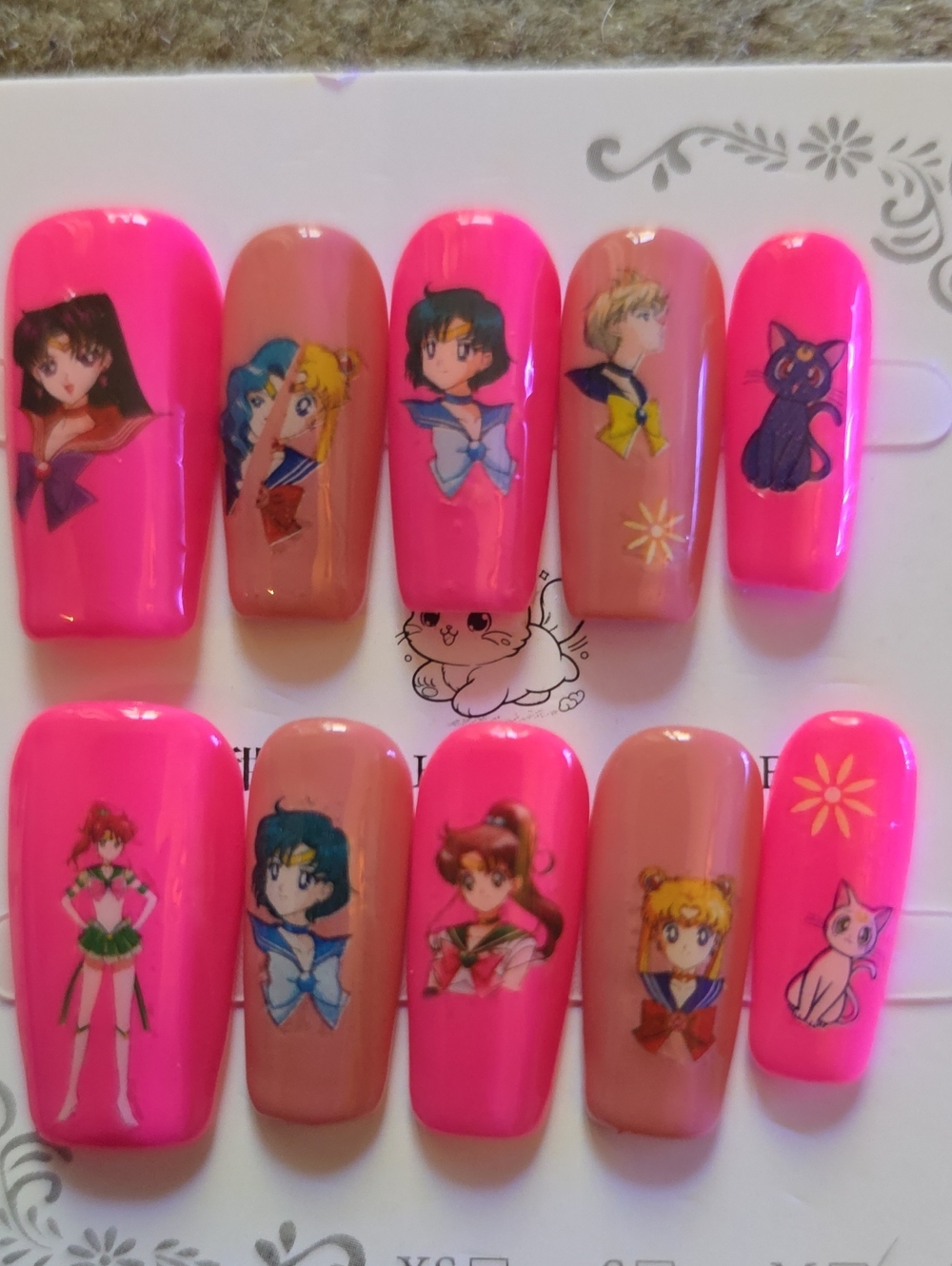 Pink Sailor Moon Inspired Kids Press-On Nail Set Size Med